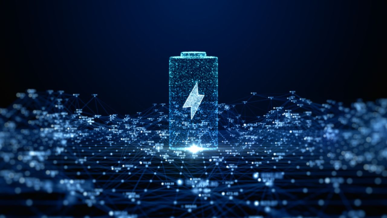 Technology battery high power electric energy, Battery to electric cars and mobile devices with clean electric, Green renewable energy battery storage future, Technology digital abstract background